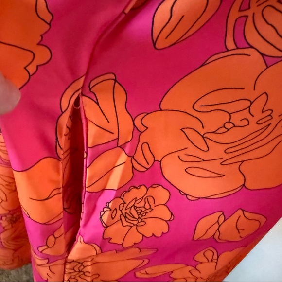 Hot pink and orange floral print dress featuring ruffled sleeves medium - Picture 5 of 11